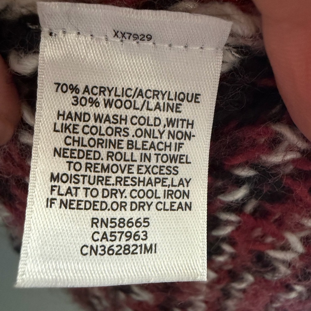 Caslon Wool Blend Patchwork Open Front Cardigan Sweater Medium Burgundy black - Picture 4 of 10